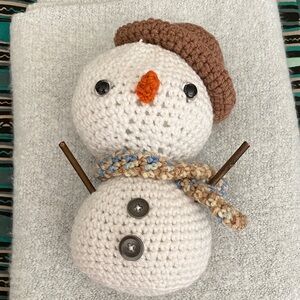 Handmade Crocheted Snowman with Brown Hat